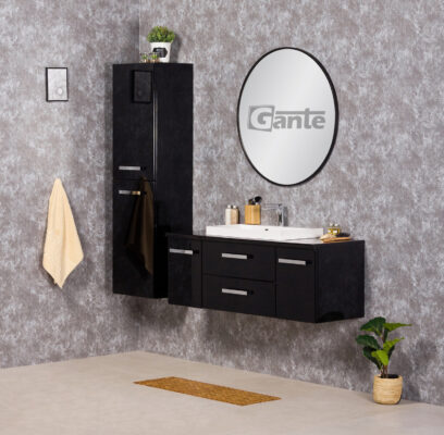 black vanity with worktop