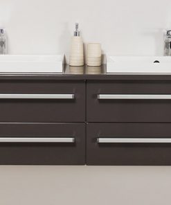 160 cm grey vanity unit with 2 taps