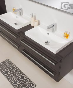 160 cm grey vanity unit with 2 taps