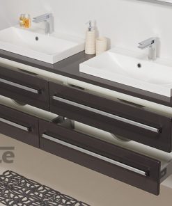 160 cm grey vanity unit with 2 taps