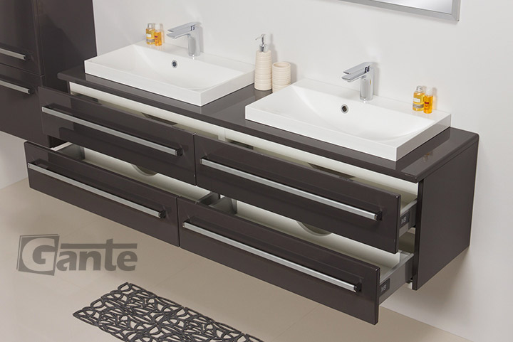 160 cm grey vanity unit with 2 taps