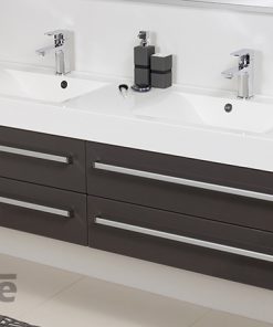 160 cm grey vanity unit with 2 taps