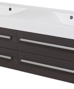 160 cm grey vanity unit with 2 taps