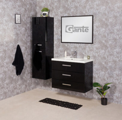 black vanity unit with 3 drawers