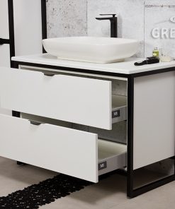white floor standing loft style vanity unit