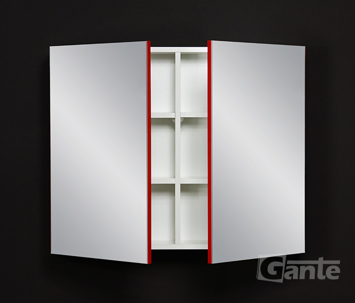 red cabinet with mirror