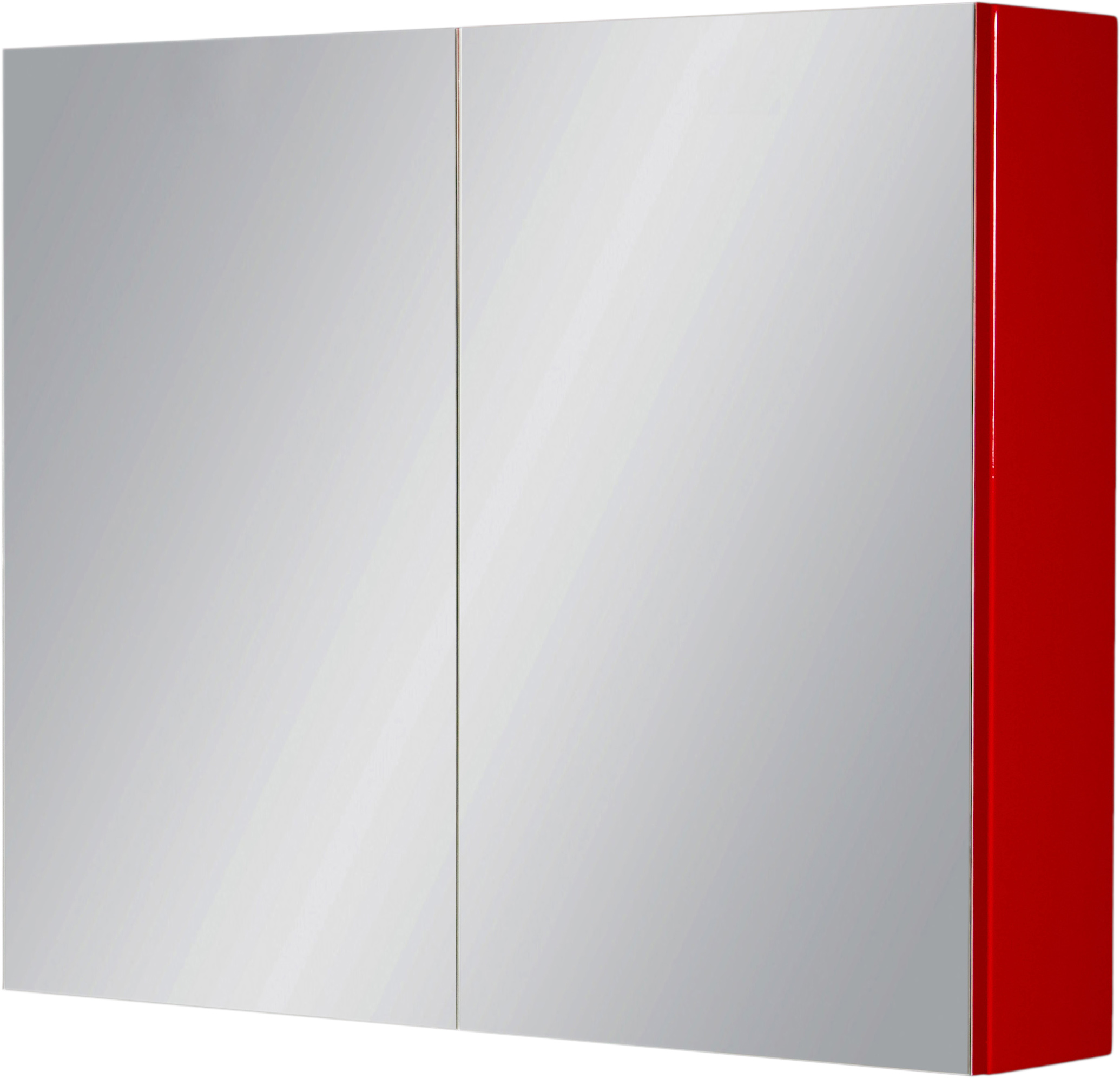 red cabinet with mirror