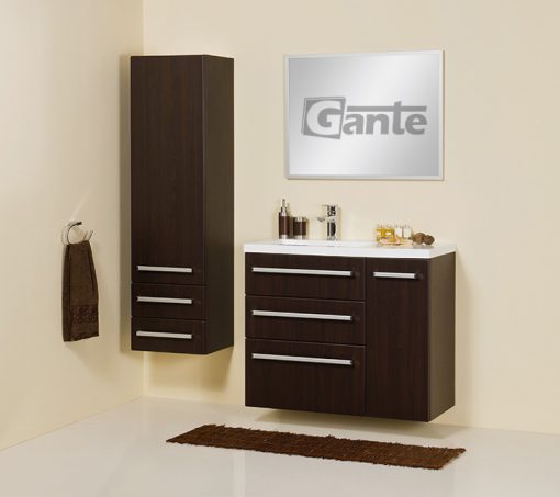 assymetrical dark brown vanity unit