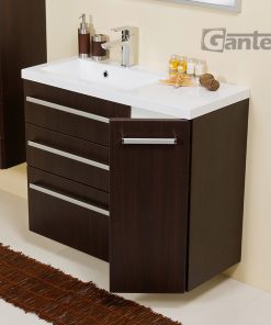 assymetrical dark brown vanity unit