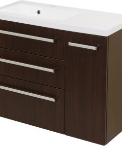 assymetrical dark brown vanity unit