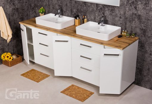 Vanity Unit Focus 210cm + 2 Basins LUNA White with Oak top - Image 4