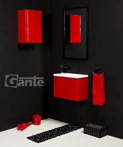 small red vanity unit