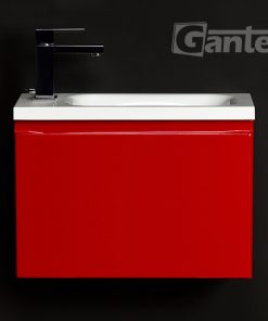 small red vanity unit