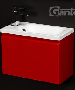 small red vanity unit