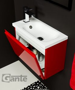 small red vanity unit