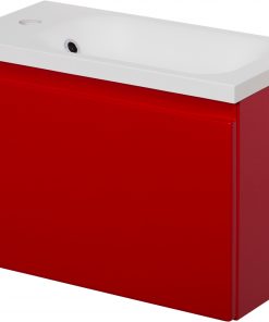 small red vanity unit