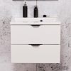 White vanity unit with black handles