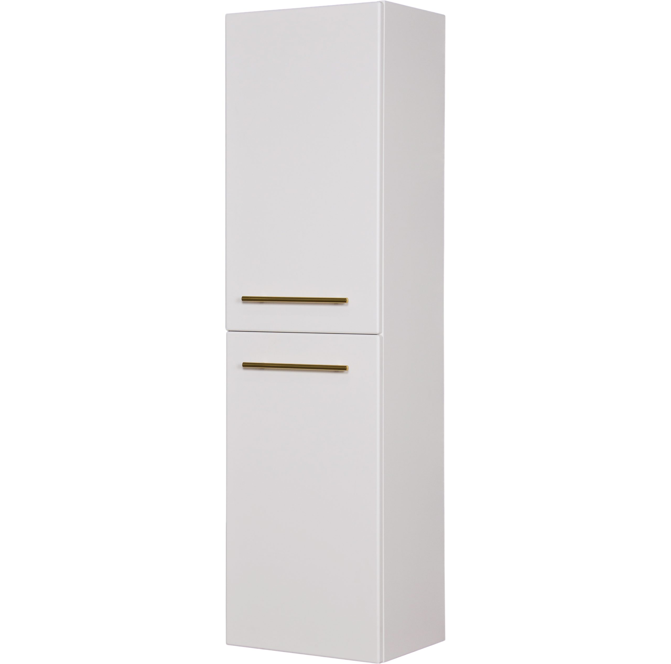 white storage unit with gold handles
