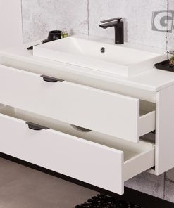 white vanity unit with worktop