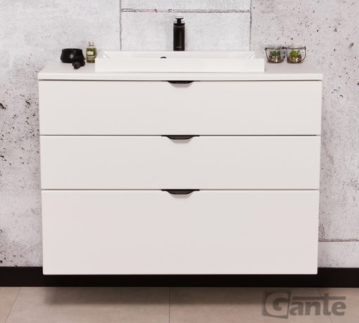 white vanity unit with worktop