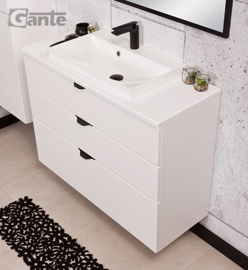 white vanity unit with worktop