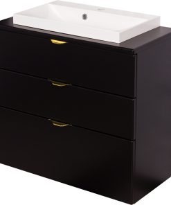 3 drawer black vanity unit