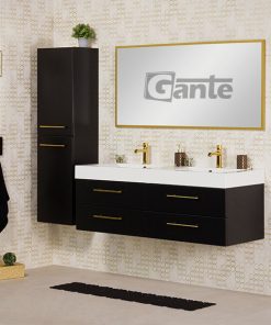 black vanity with double basin