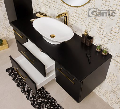 Vanity Unit Belli Gold 140cm with worktop, black (deep version) - Image 3