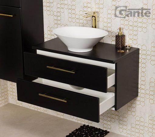 Vanity Unit Belli Gold 80cm with worktop, black - Image 4
