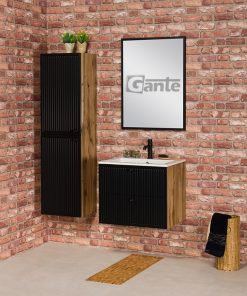 black and oak vanity