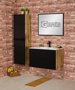 80cm black and oak vanity unit