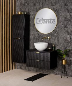 glass front black vanity unit