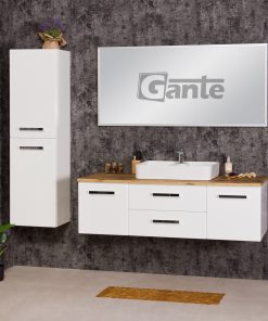 Vanity Unit Focus 140cm + Oak worktop, White (deep version)