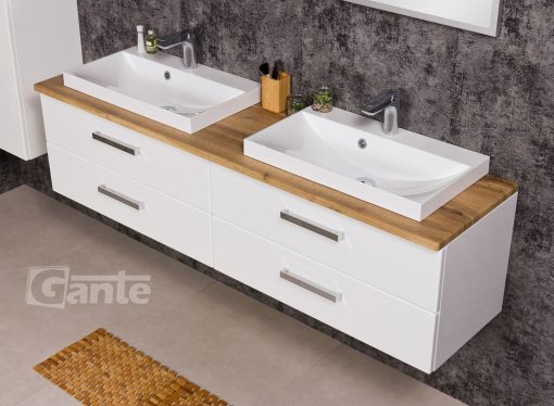 Vanity Unit Focus 160cm/4+ 2 Basins LIV 60cm White, Oak top - Image 3