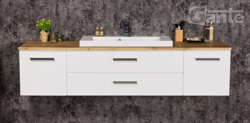 Vanity Unit Focus 180cm/2 + Basin LIV 80cm White, Oak top - Image 2