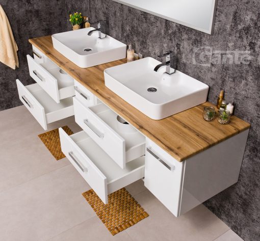 Vanity Unit Focus 210cm/2+ 2 Basins LUNA, Oak top - Image 3