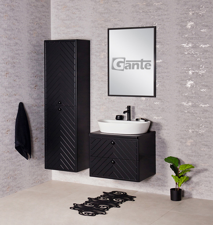 black herringbone pattern vanity unit