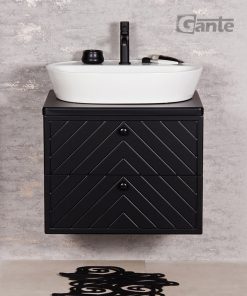 black herringbone pattern vanity unit