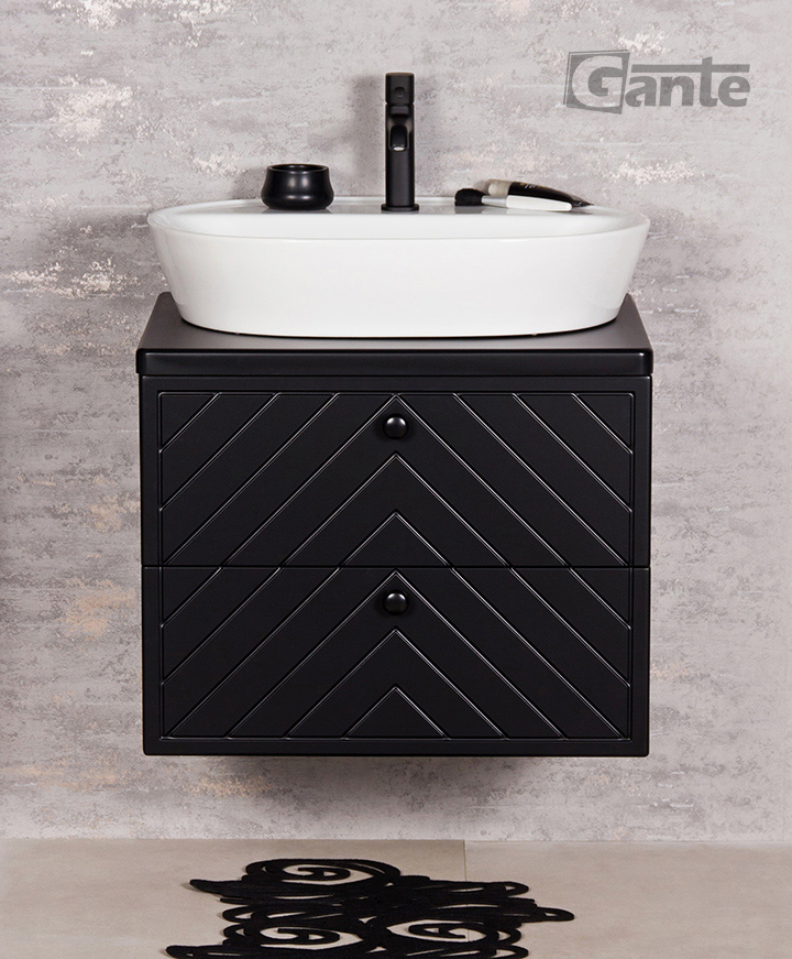 black herringbone pattern vanity unit