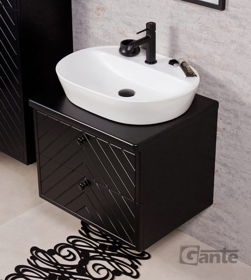 black herringbone pattern vanity unit
