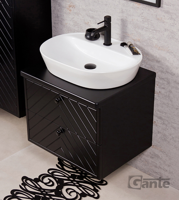 black herringbone pattern vanity unit