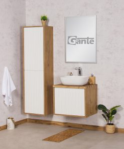 white and oak vanity unit