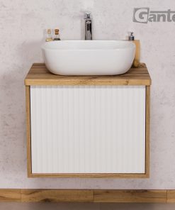 white and oak vanity unit