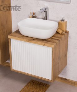 white and oak vanity unit