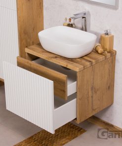 white and oak vanity unit