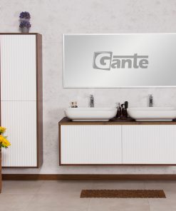 Walnut double sink vanity unit