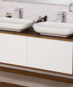 Walnut double sink vanity unit