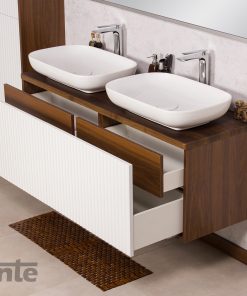 Walnut double sink vanity unit