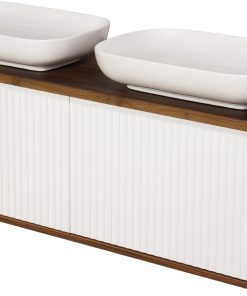 Walnut double sink vanity unit