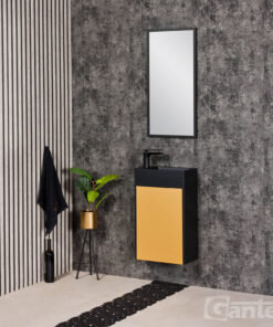 black and gold cloak room vanity unit